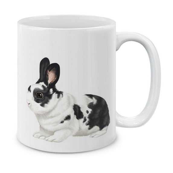 MUGBREW 11 Oz Ceramic Tea Cup Coffee Mug, Black White Spots Bunny Rabbit