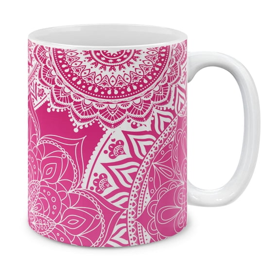 MUGBREW 11 Oz Ceramic Tea Cup Coffee Mug, Gradient Pink Mandala Pattern