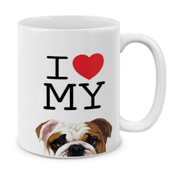 WIRESTER 11oz 325ml Ceramic Tea Cup Coffee Mug With Handgrip For Gift, Birthday, Anniversary, Christmas - I Love My English Bulldog