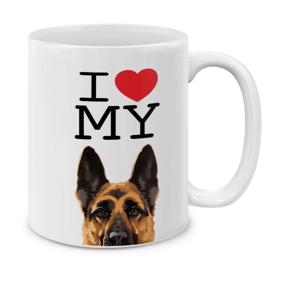 WIRESTER 11oz 325ml Ceramic Tea Cup Coffee Mug With Handgrip For Gift, Birthday, Anniversary, Christmas - I Love My German Shepherd Dog