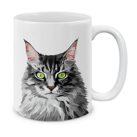 MUGBREW 11 Oz Ceramic Tea Cup Coffee Mug, Maine Coon Cat Vector Portrait