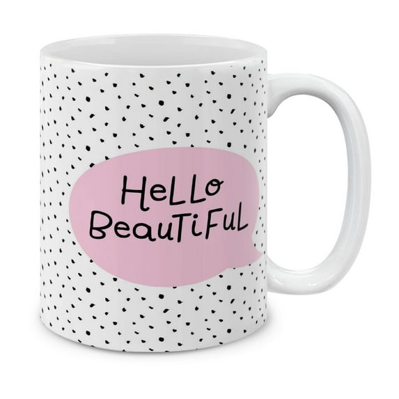 MUGBREW 11 Oz Ceramic Tea Cup Coffee Mug, Pastel Pink Hello Beautiful