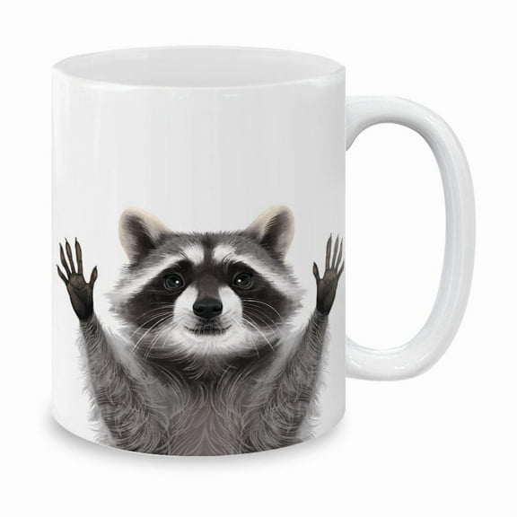 MUGBREW 11 Oz Ceramic Tea Cup Coffee Mug, Raccoon Hands Out
