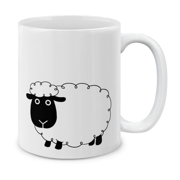 MUGBREW 11 Oz Ceramic Tea Cup Coffee Mug, Scribble Sheep Drawing