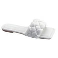 thumbnail image 1 of 【MUI-4 PU】Women's Square Open Toe Slides Braided Woven Single Band Slip on Flat Sandals Footwear Shoe Summer Girl Walking Shoes Leather Rubber Tactical Soft Decor, 1 of 8