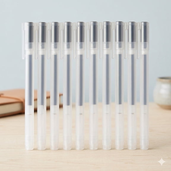 MUJI Gel Ink Ballpoint Pen, Cap Type, 0.38mm, Black Ink, 10-Pack