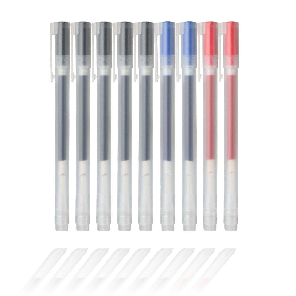 MUJI Gel Ink Ballpoint Pens 0.38mm Set of 9 Pack (5 Black 2 Blue 2 Red)