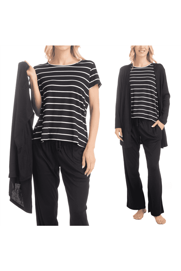 Anything 3 Piece Sleep and Lounge Set, Black Stripe, P/2X