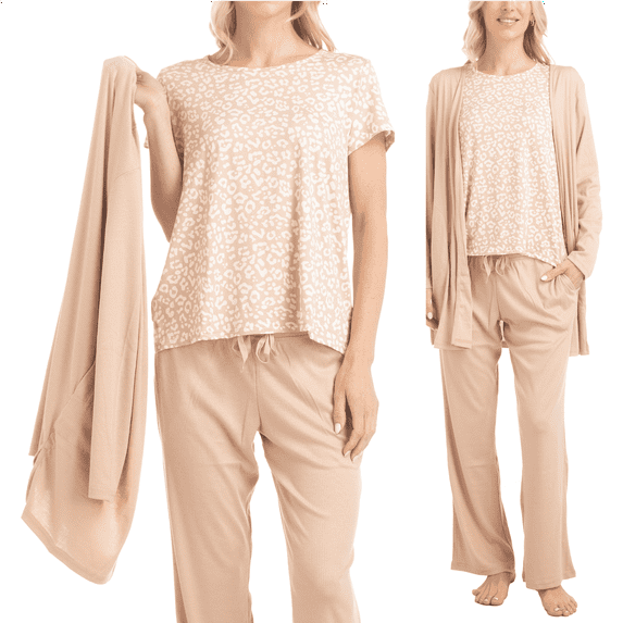 MUK LUKS Anything 3 Piece Sleep and Lounge Set, Caramel Leopard, 3X