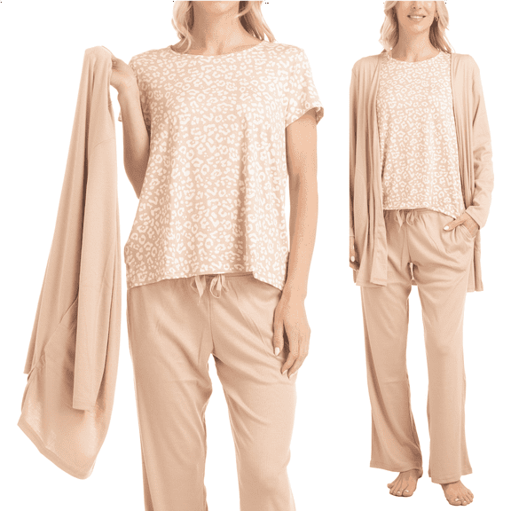 MUK LUKS Anything 3 Piece Sleep and Lounge Set, Caramel Leopard, P/L