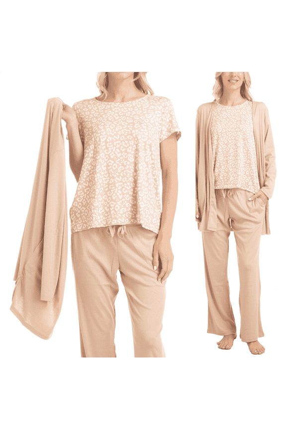 Anything 3 Piece Sleep and Lounge Set, Caramel Leopard, P/XL