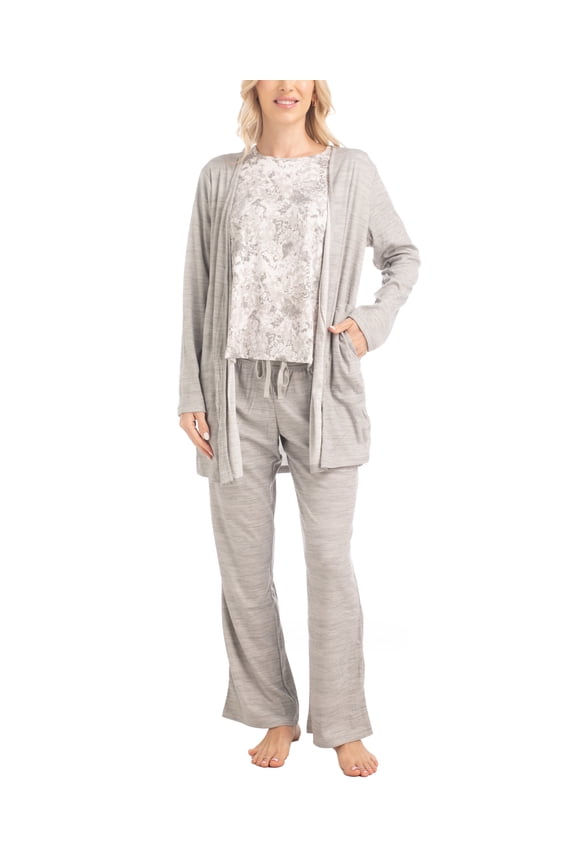 Anything 3 Piece Sleep and Lounge Set, Grey/Cotton Candy, P/XL