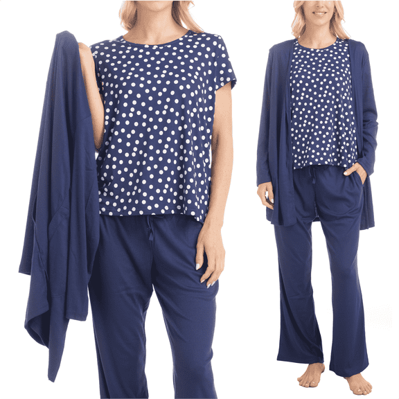 MUK LUKS Anything 3 Piece Sleep and Lounge Set, Navy Dot, XS