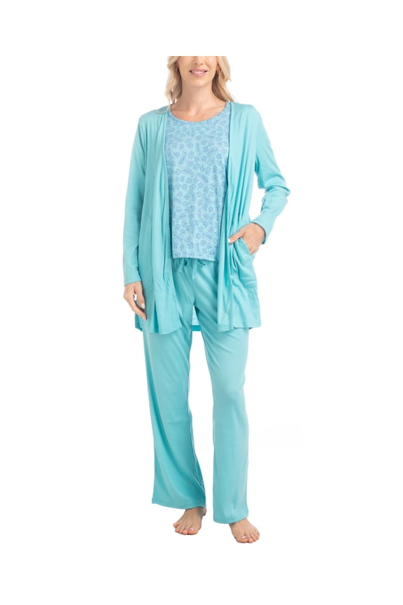 Anything 3 Piece Sleep and Lounge Set, Teal Paisley, P/XL