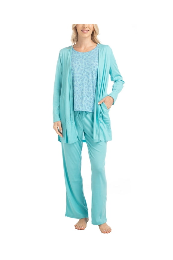 Anything 3 Piece Sleep and Lounge Set, Teal Paisley, T/XL
