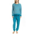 thumbnail image 1 of MUK LUKS Likely to Lounge Women's 2-Piece Pajama Set, Minky Fleece Long Sleeve and Jogger Pjs, Teal/Stripe, T/M, 1 of 6