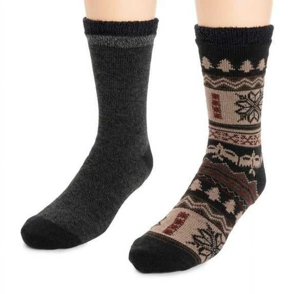 MUK LUKS Men's 2 pack Fleece Layered Socks, Ebony, OS (10-13)