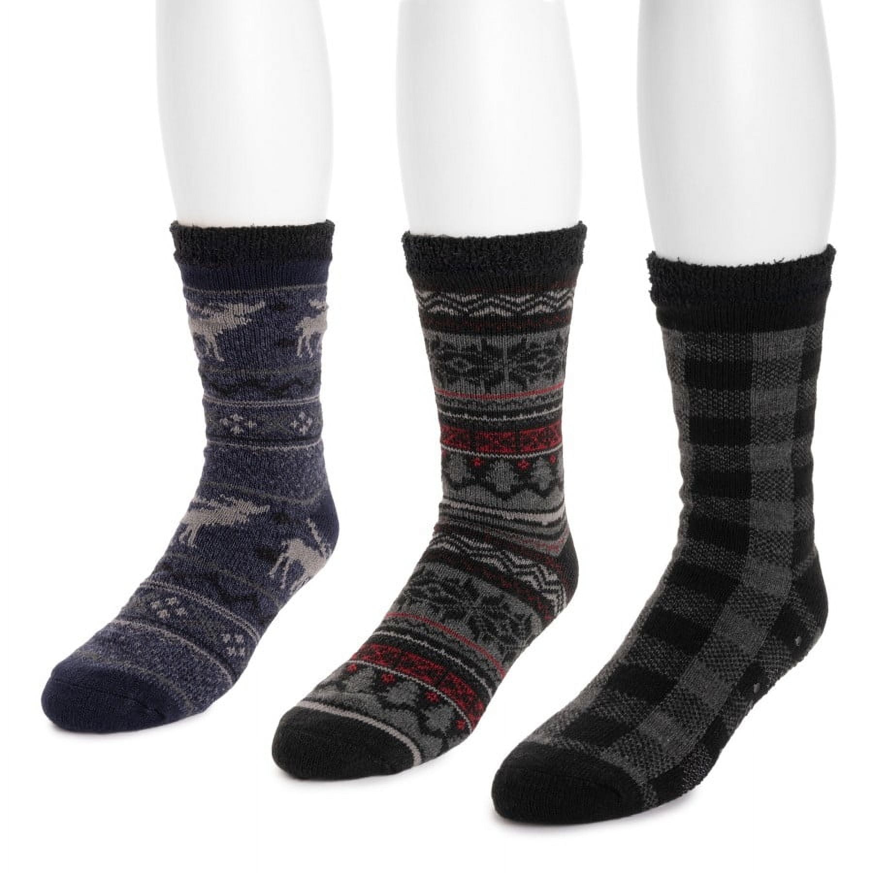 MUK LUKS Men's 3 Pair Pack Lined Lounge Sock, Dark Grey/Ebony/Twilight ...