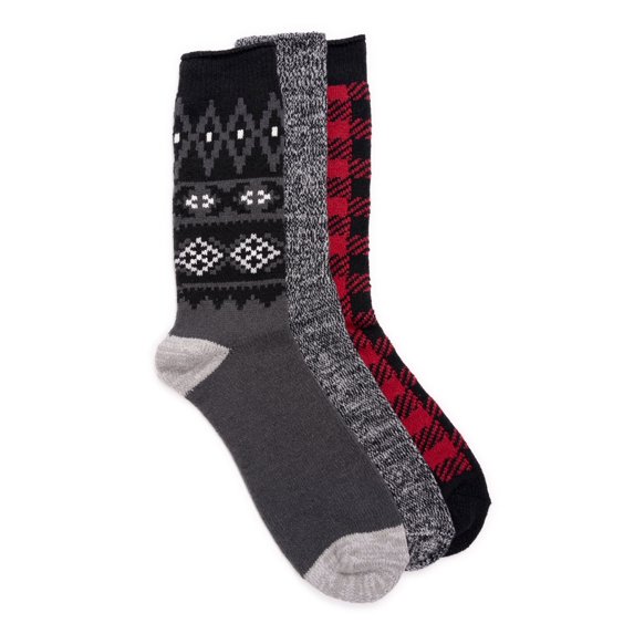 MUK LUKS Men's 3 Pair Pack Microfiber Boot Socks - Black, OS (10 - 13)