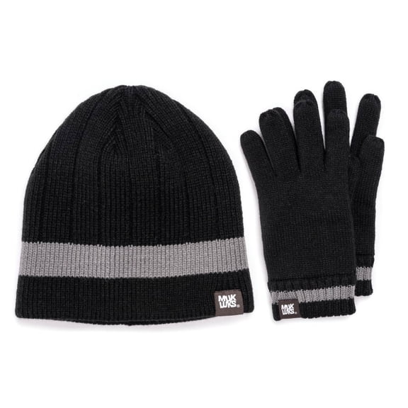 MUK LUKS Men's Beanie and Glove Set-Ebony/Gray OS