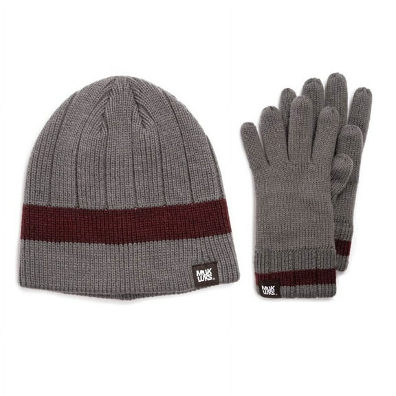 MUK LUKS Men's Beanie and Glove Set-Shadow/Chianti OS