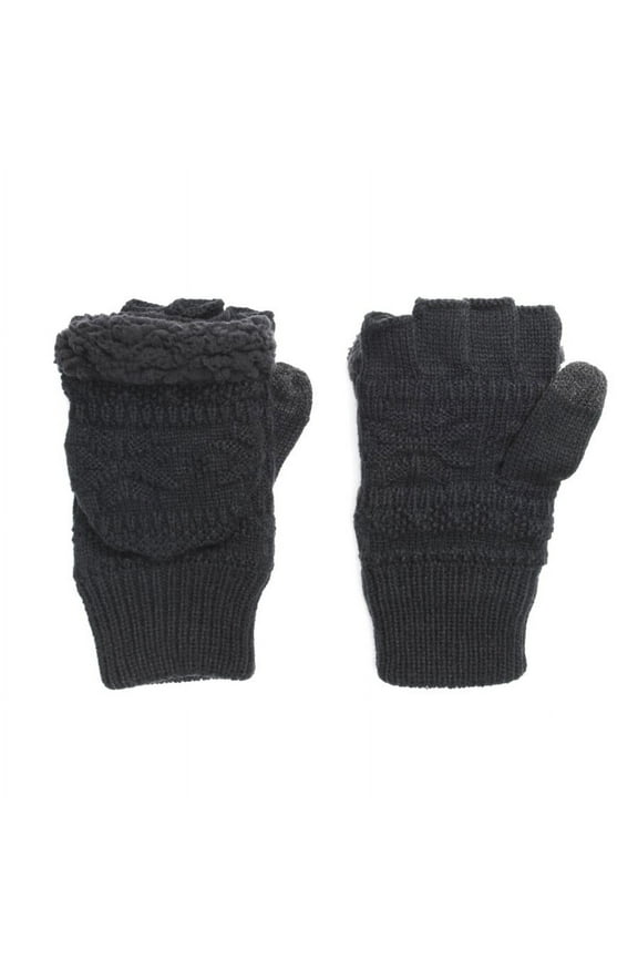 Men's Faux Fur Flip Mittens, Black, OS