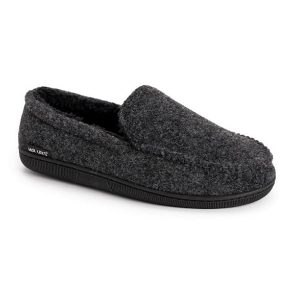 MUK LUKS Men's Faux Wool Slippers-Black L