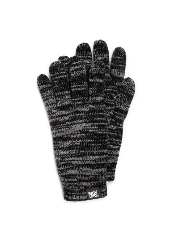 MUK LUKS Men's Marl Gloves, Ebony/Cinder, OS