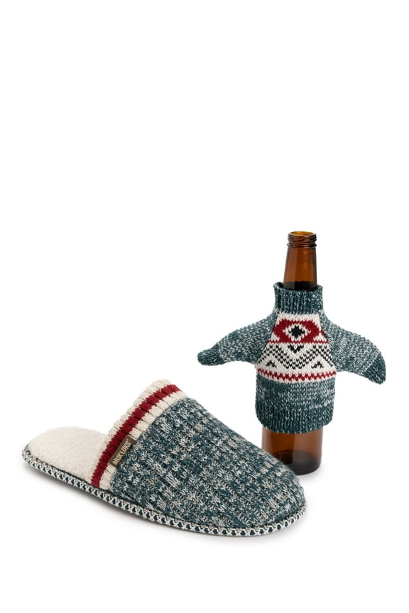 Men's Rib Knit Scuff Slipper w/ Matching Bottle Sweater