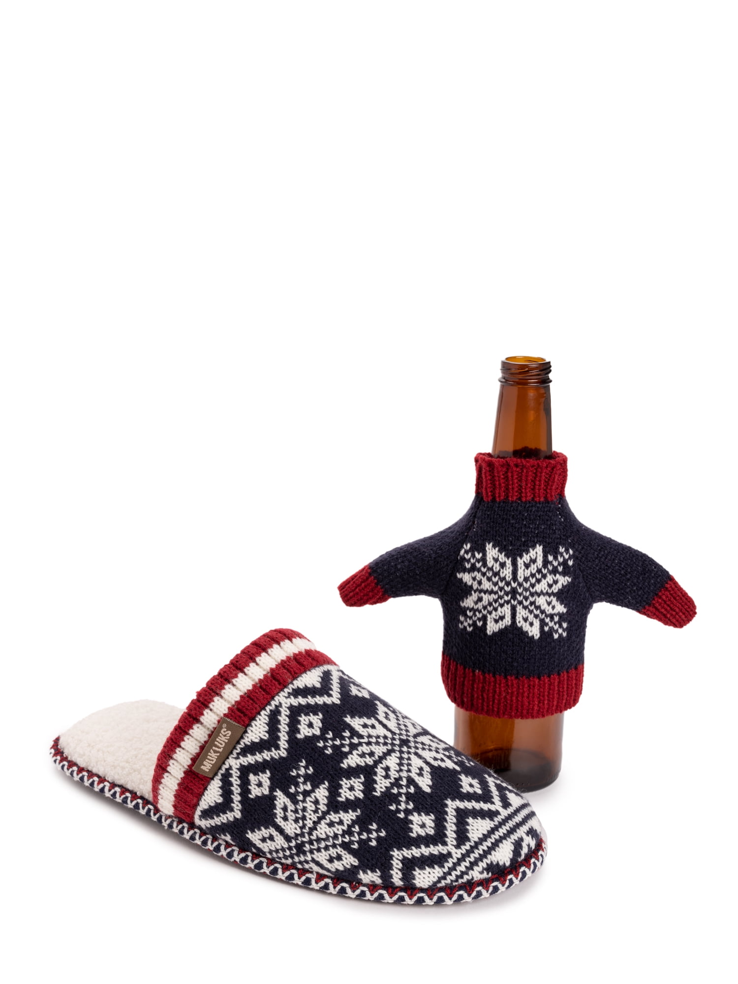 MUK LUKS Men's Rib Knit Scuff Slipper w/ Matching Bottle Sweater