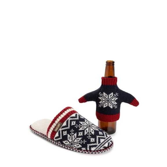 MUK LUKS Men's Rib Knit Scuff Slipper w/ Matching Bottle Sweater