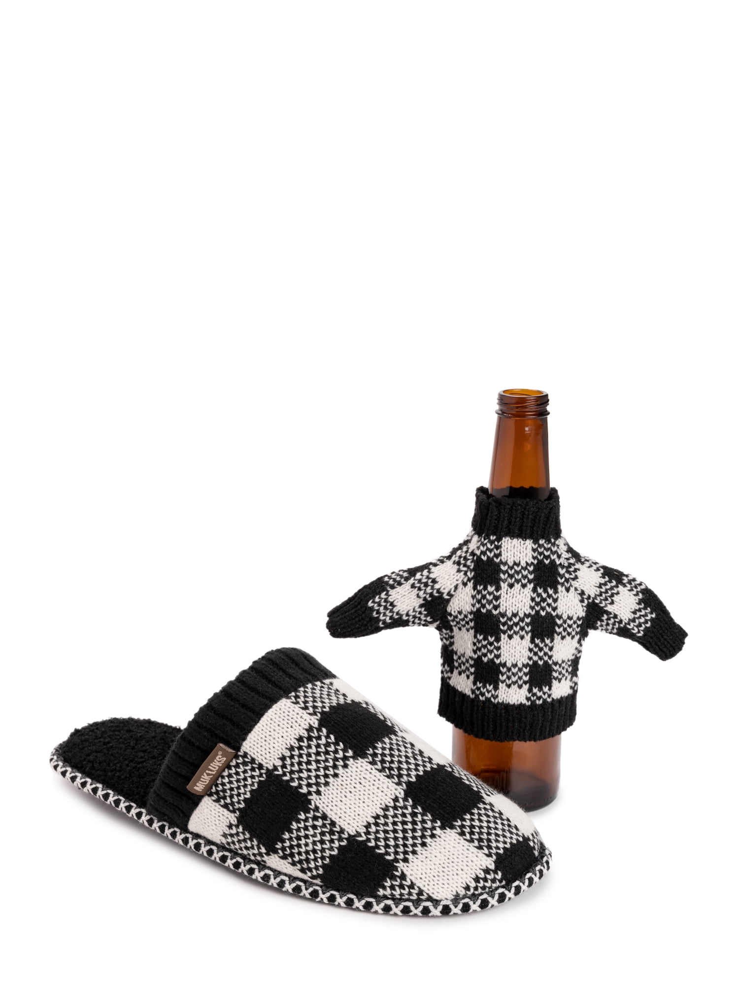 MUK LUKS Men's Rib Knit Scuff Slippers with Matching Bottle