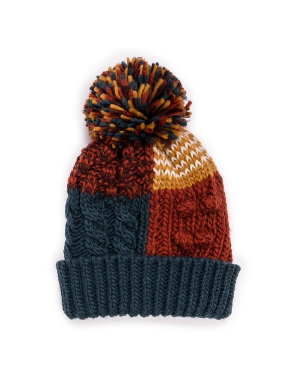 Patchwork Pom Cuff Cap-Blue Spruce OS