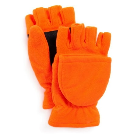 Quietwear Men's Waterproof Fleece Flip Mittens, Blaze, Large