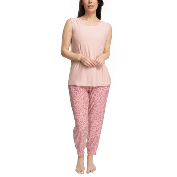 MUK LUKS Tank and Jogger Pajama Set, Rose Cloud/Animal, 2X