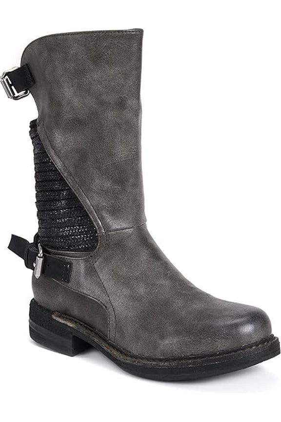 WOMEN'S KALI MID CALF PULL ON CASUAL FASHION BOOTS KICK HEEL sz 7 GREY