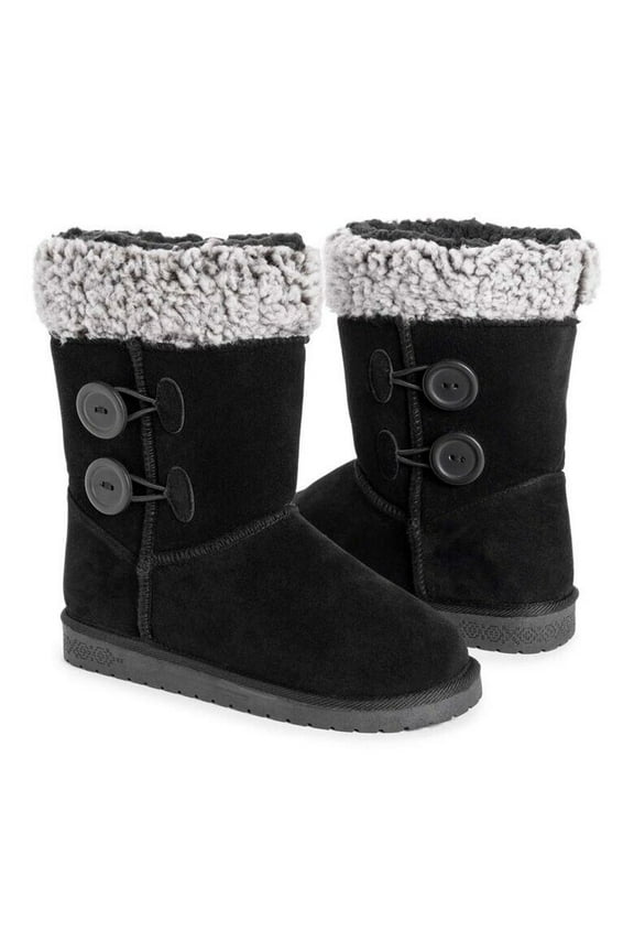 WOMEN'S MAXINE PULL ON ANKLE WINTER BOOTS FAUX SUEDE sz 6  BLACK/ GREY