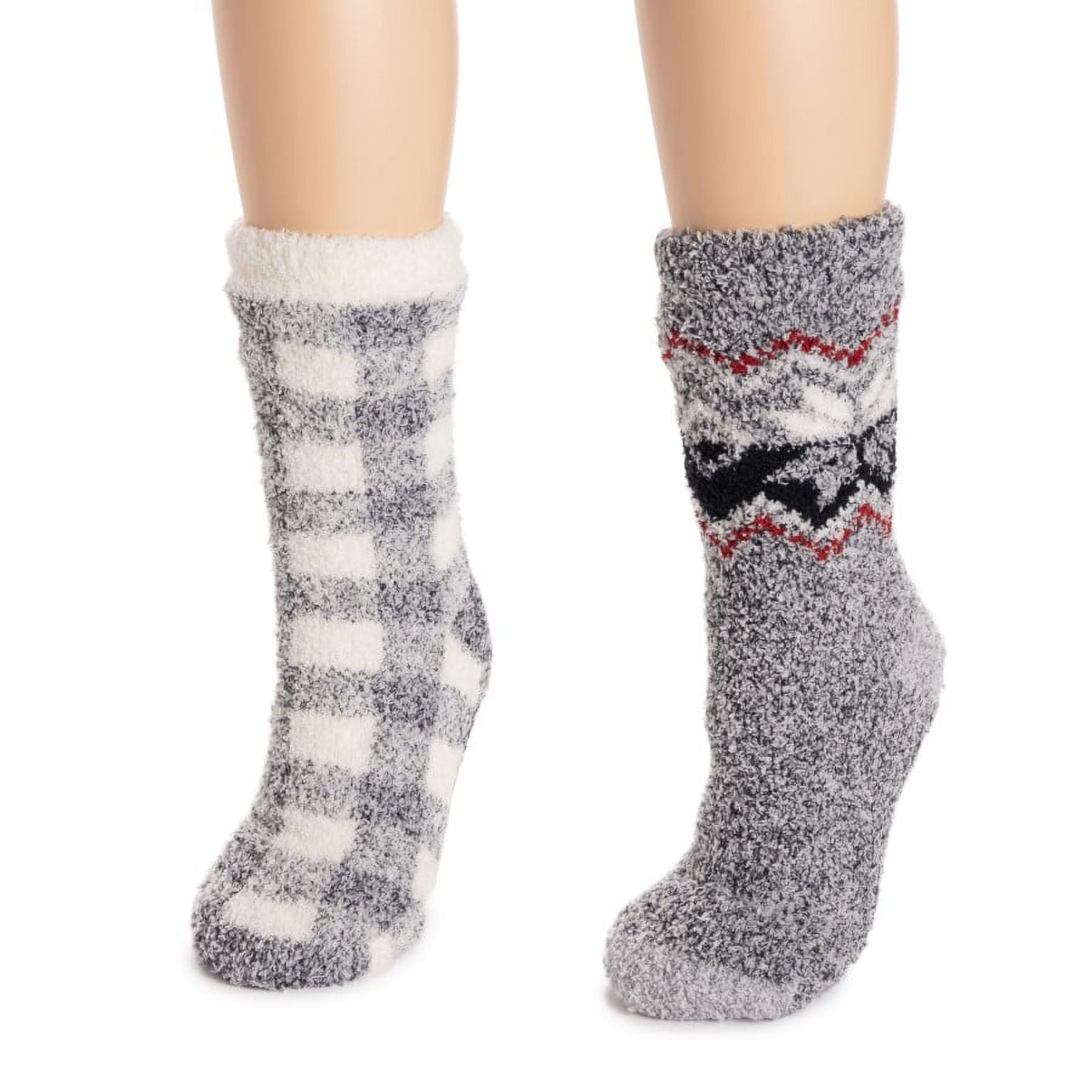 MUK LUKS Women's 2 Pack Cozy Cabin Socks, Ebony/Ivory, L/XL (810