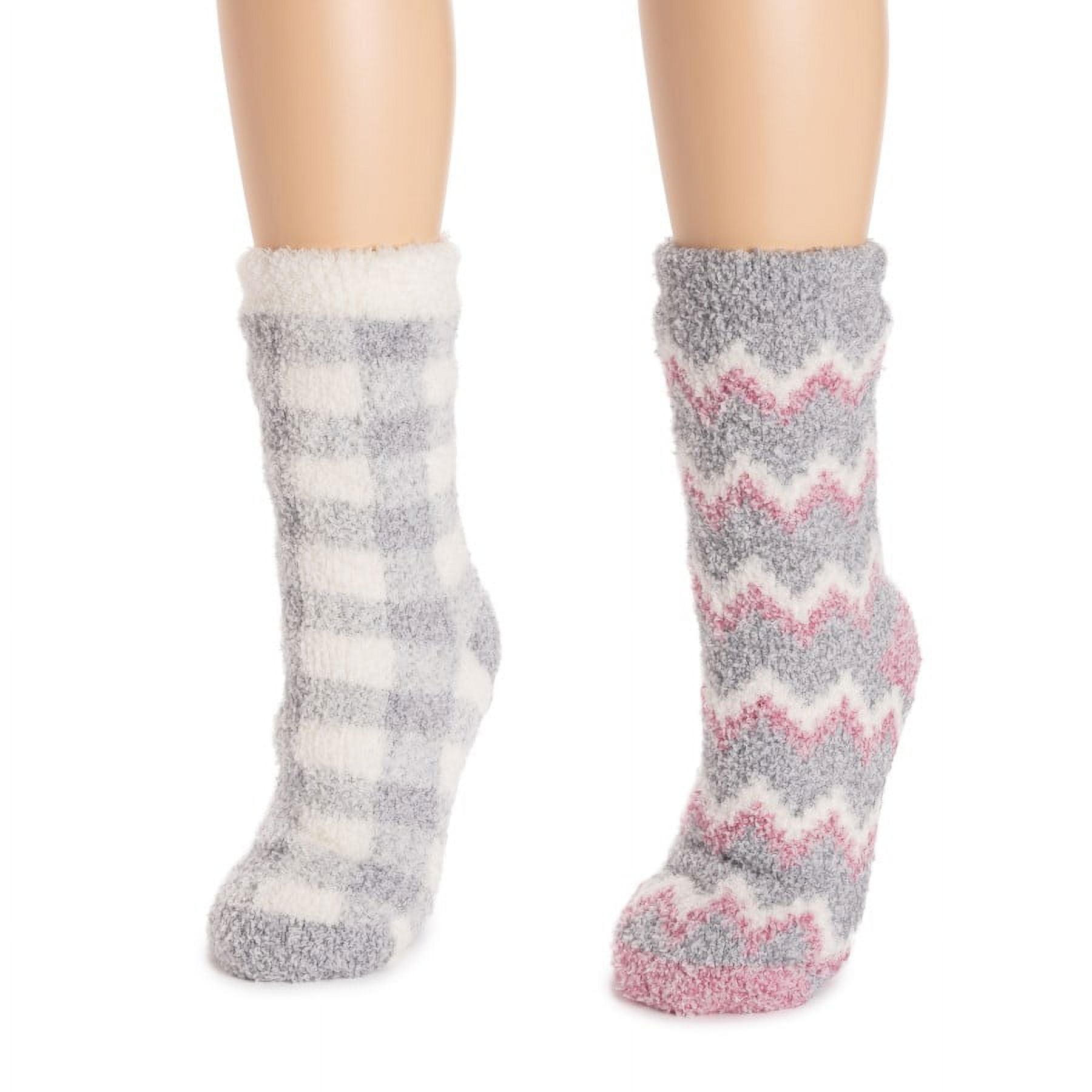 MUK LUKS Women's 2 Pack Cozy Cabin Socks, Medium Grey Heather, S/M (57