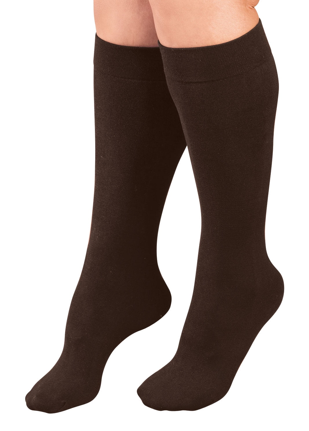 MUK LUKS Women's 2 Pack Fleece Lined Knee High Socks, Brown/Brown, S/M