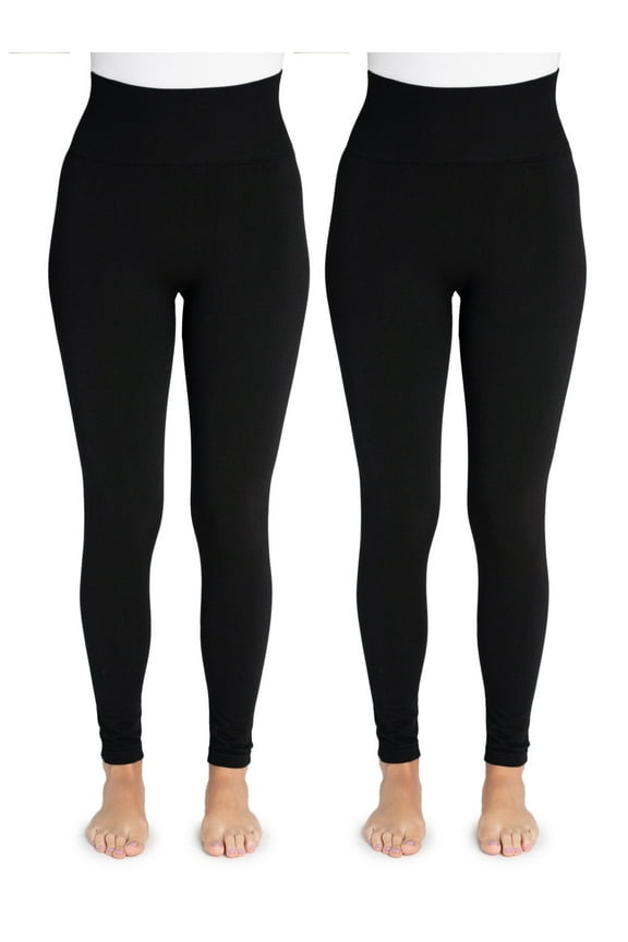 Women's 2 Pair Jersey Fleece Lined Leggings, 2 Pack, Sizes S/M to 1X/2X
