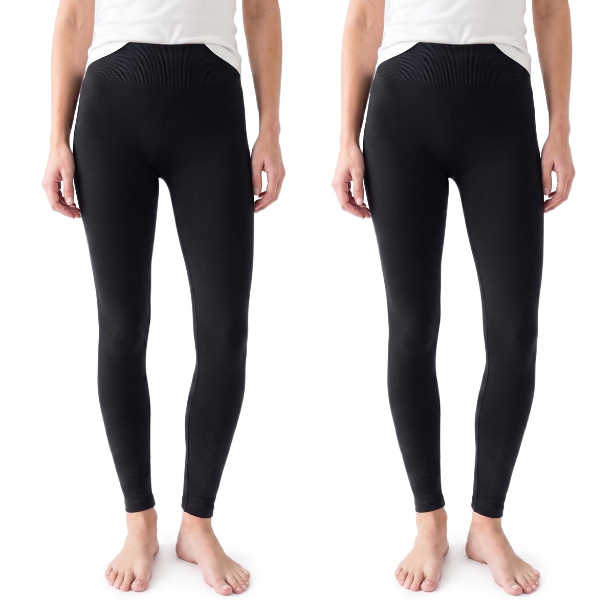 Women's Jersey Fleece Lined High Waist Leggings, Sizes S/M to 1X/2X, 2-Pack