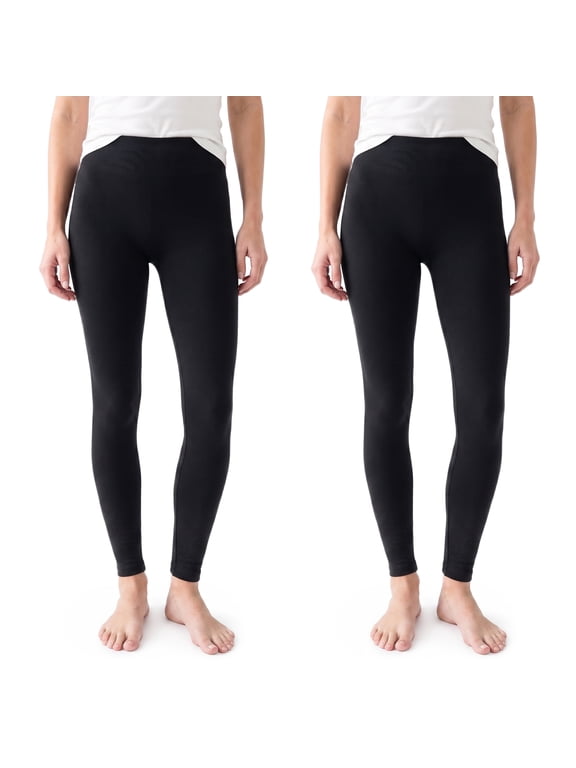 Women's Jersey Fleece Lined High Waist Leggings, Sizes S/M to 1X/2X, 2-Pack