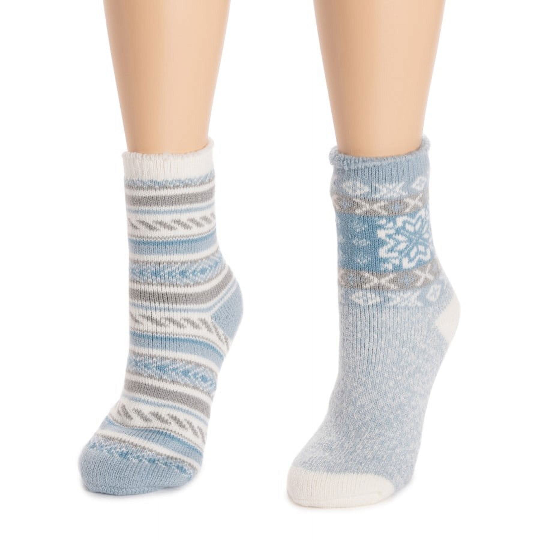 MUK LUKS Women's 2 Pair Pack Heat Retainer Crew Socks, Blue/Grey, OS (6