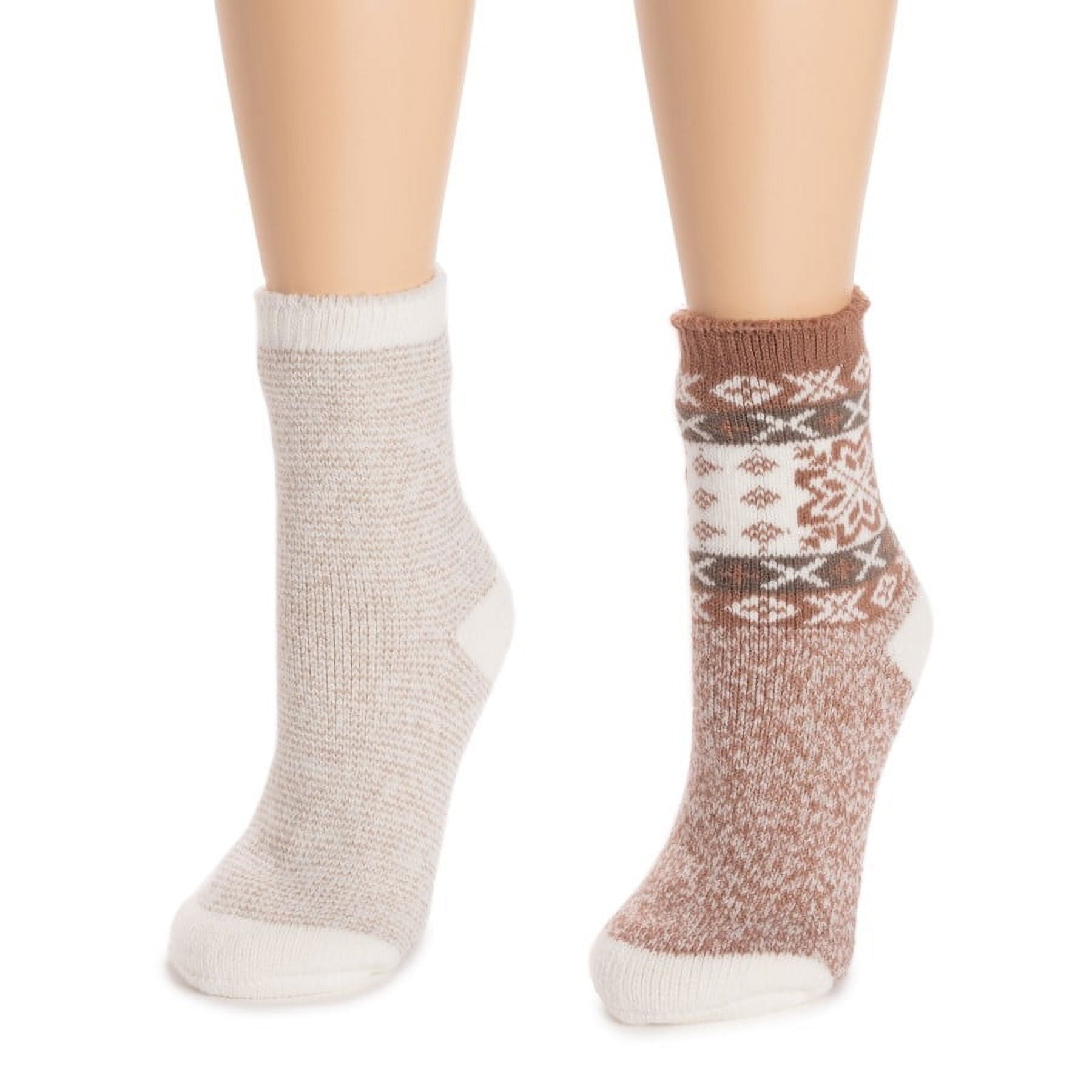 MUK LUKS Women's 2 Pair Pack Heat Retainer Crew Socks, Pink/Ivory, OS