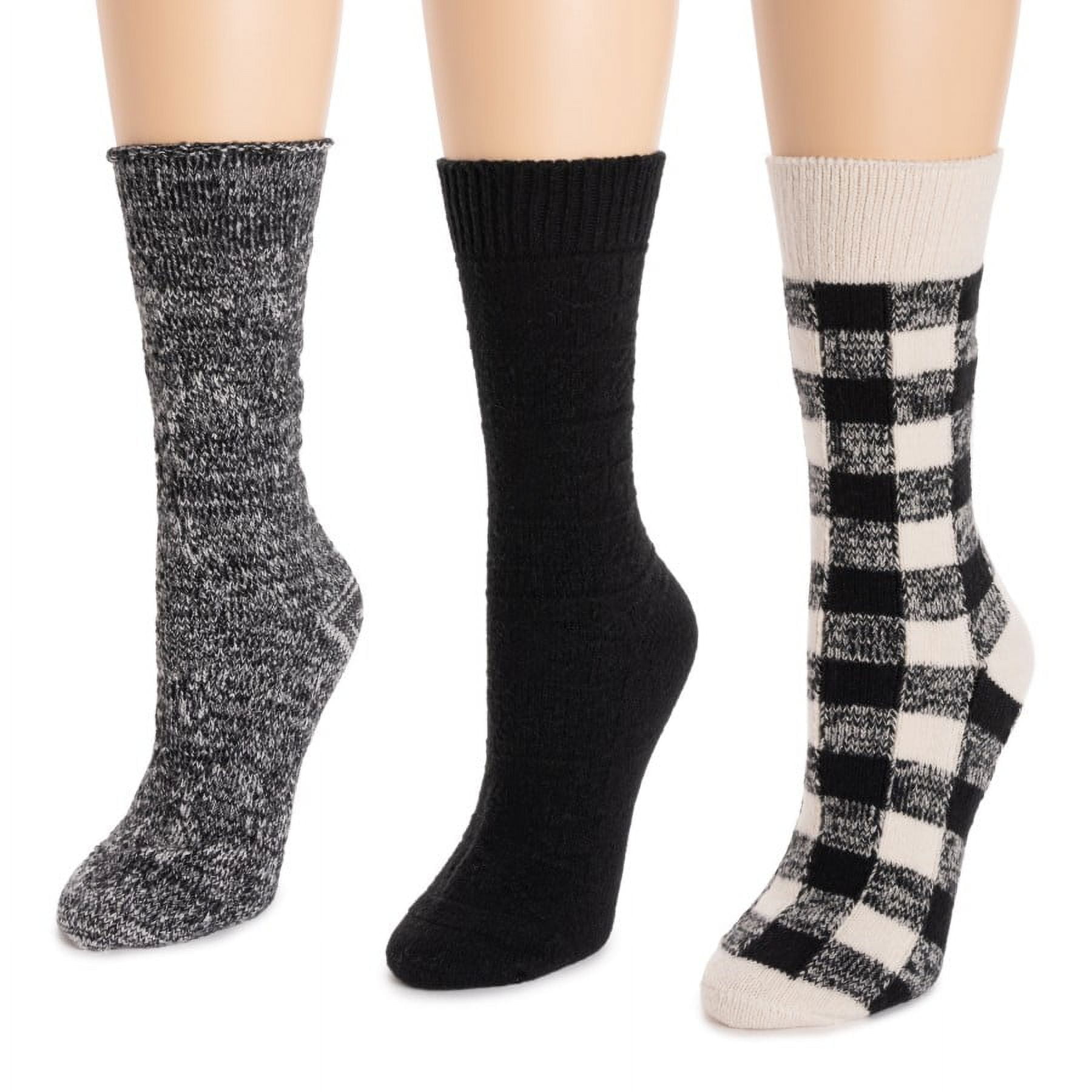 MUK LUKS Women's 3 Pack Boot Socks, Black/Cream Marl, OS (611