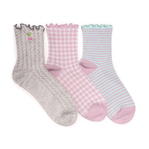 MUK LUKS Women's 3 Pack Texture Embroidery Crew Sock