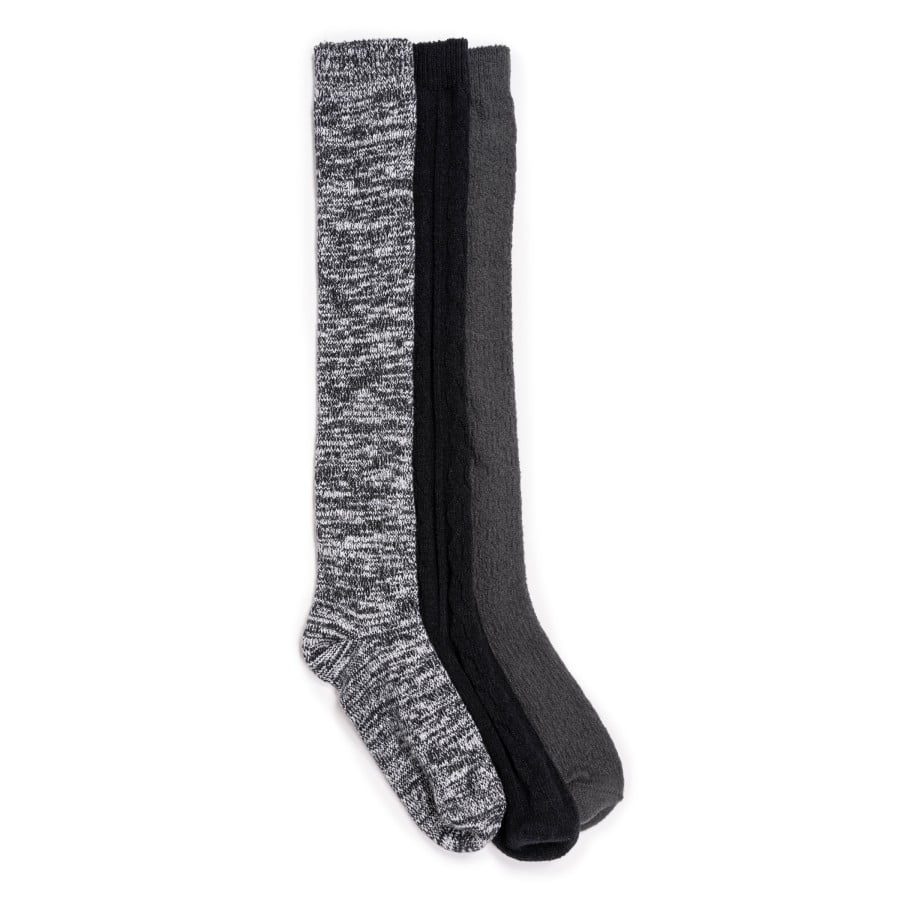 MUK LUKS Women's 3 Pair Pack Knee High Socks Black/Grey, OS (6 11
