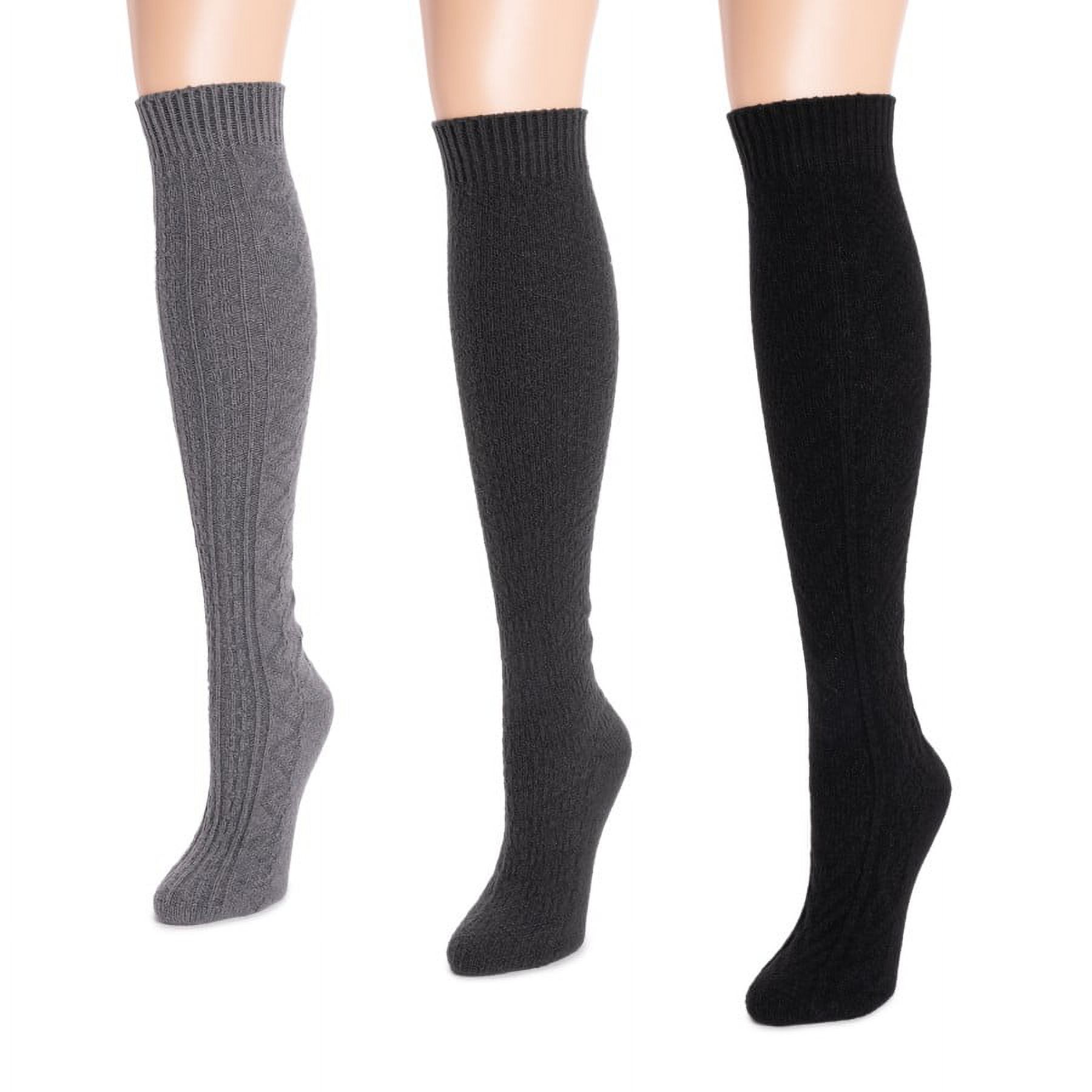MUK LUKS Women's 3 Pair Pack Knee High Socks, Dark Neutral, OS (611