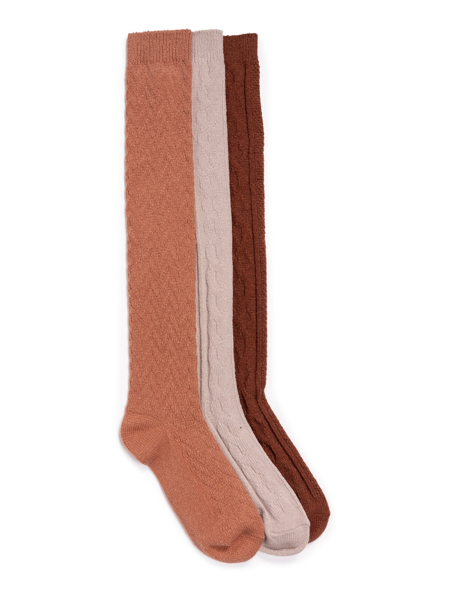 MUK LUKS Women's 3 Pair Pack Knee High Socks Warm Tones, OS (6 11